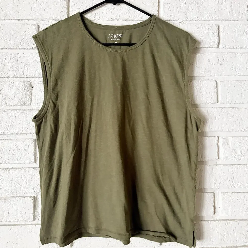 J. Crew Organic Slub Cotton Boxy Muscle Tee Tank Top Olive Green Women's Sz M